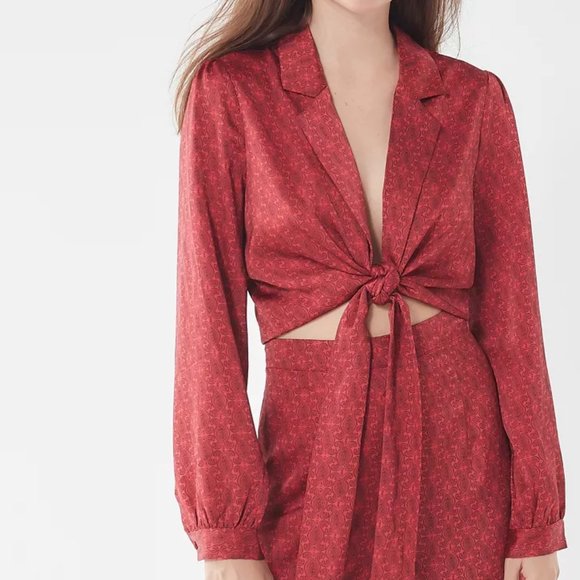 Urban Outfitters Satin Paisley Tie-Front Top, Size Medium, Red - Picture 2 of 12